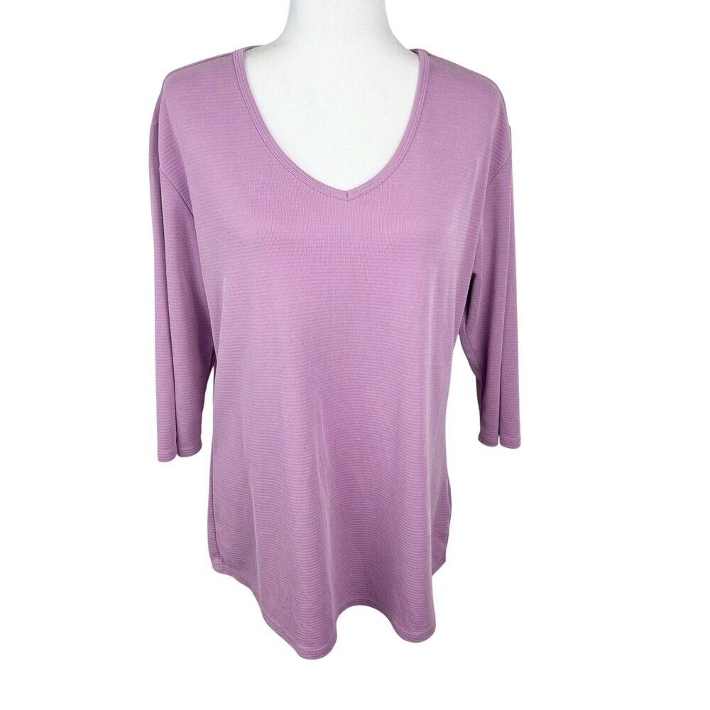 Seg'ments Shirt Women Extra Large Rose Pink V-Neck Quarter Sleeve Active Tee